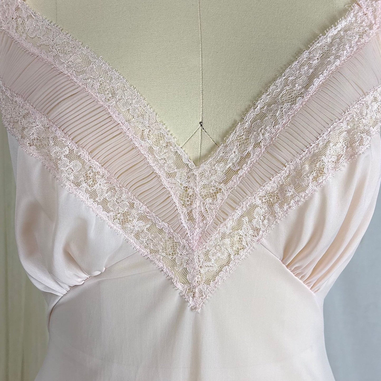 1950's Nightgown - Powder Pink Nylon with Ruffled Crystal Pleated Chiffon by Vanity Fair - Daggers & Dames