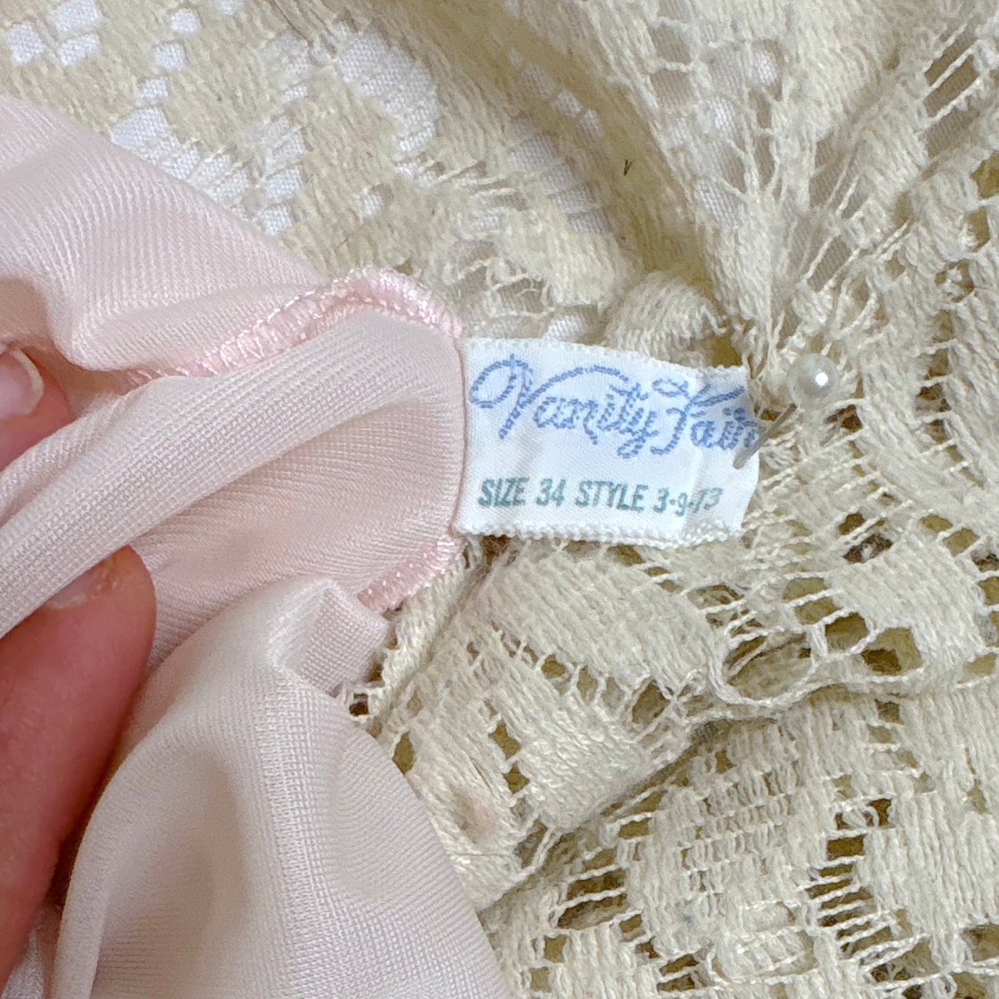 1950's Nightgown - Powder Pink Nylon with Ruffled Crystal Pleated Chiffon by Vanity Fair - Daggers & Dames