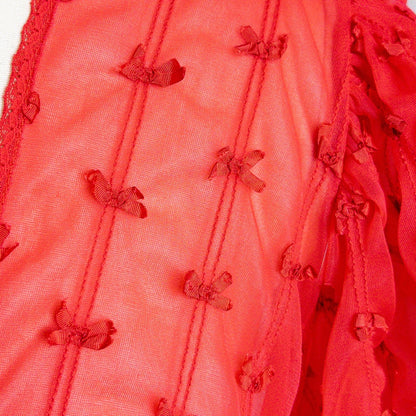 1960s Peignoir Robe - Sheer Rose Red Nylon Chiffon with Puffed Sleeves & Ribbon Bow Detail - Daggers & Dames