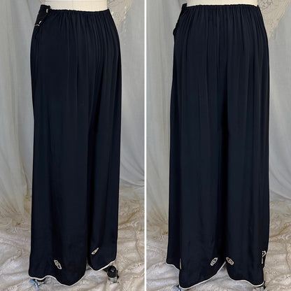 Antique 1920's Black & White Kimono Silk Lounge Set with Dragon Embroidery, size S, M