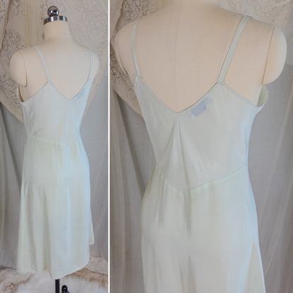 1940's Slip - Mint Green Cold Rayon with Bow Embroidery by Corette | Small, Medium