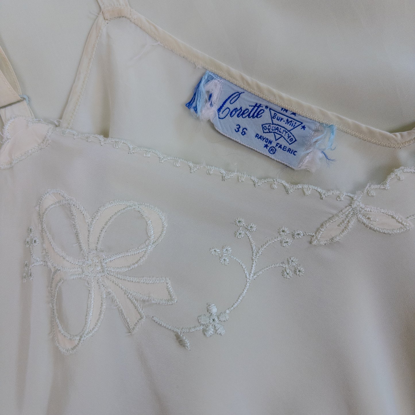 1940's Slip - Mint Green Cold Rayon with Bow Embroidery by Corette | Small, Medium