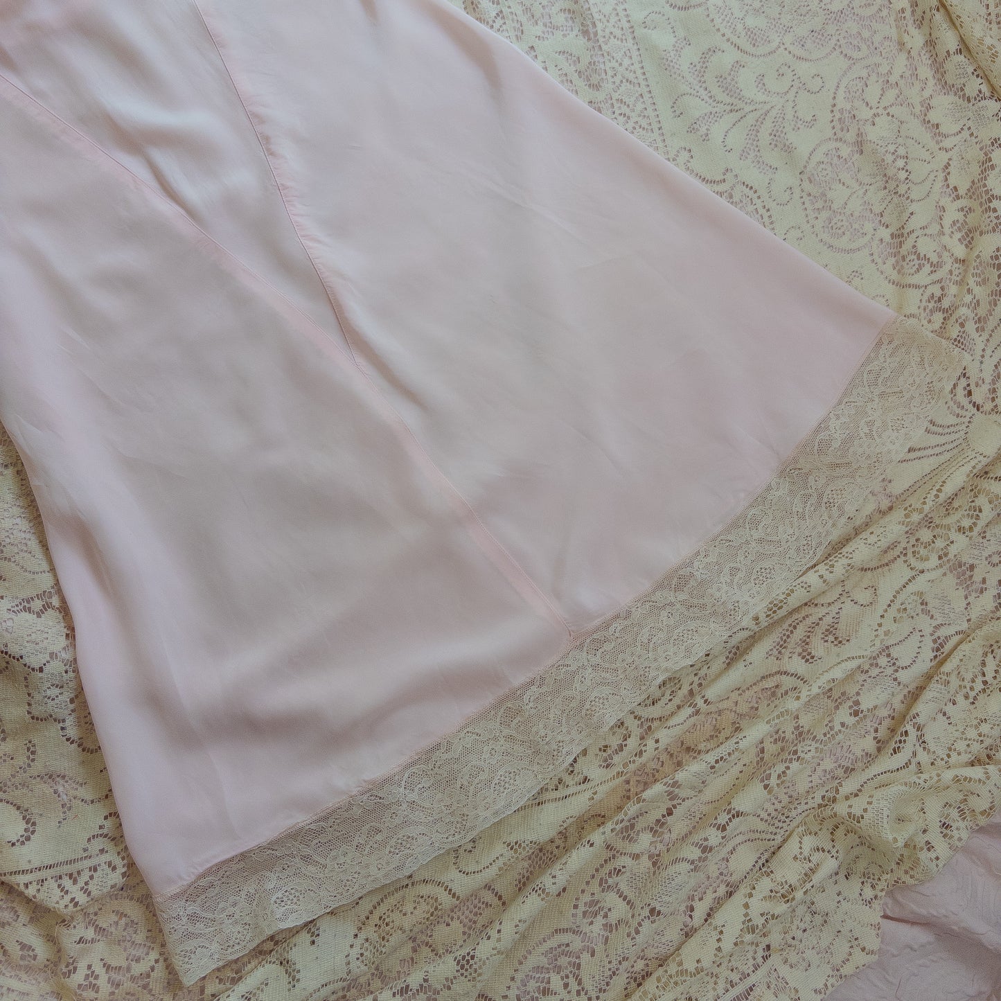 1940's Slip - Rose Pink Rayon with Diamond Insert & Nude Lace by Mojud, New with Tags | XXS, XS