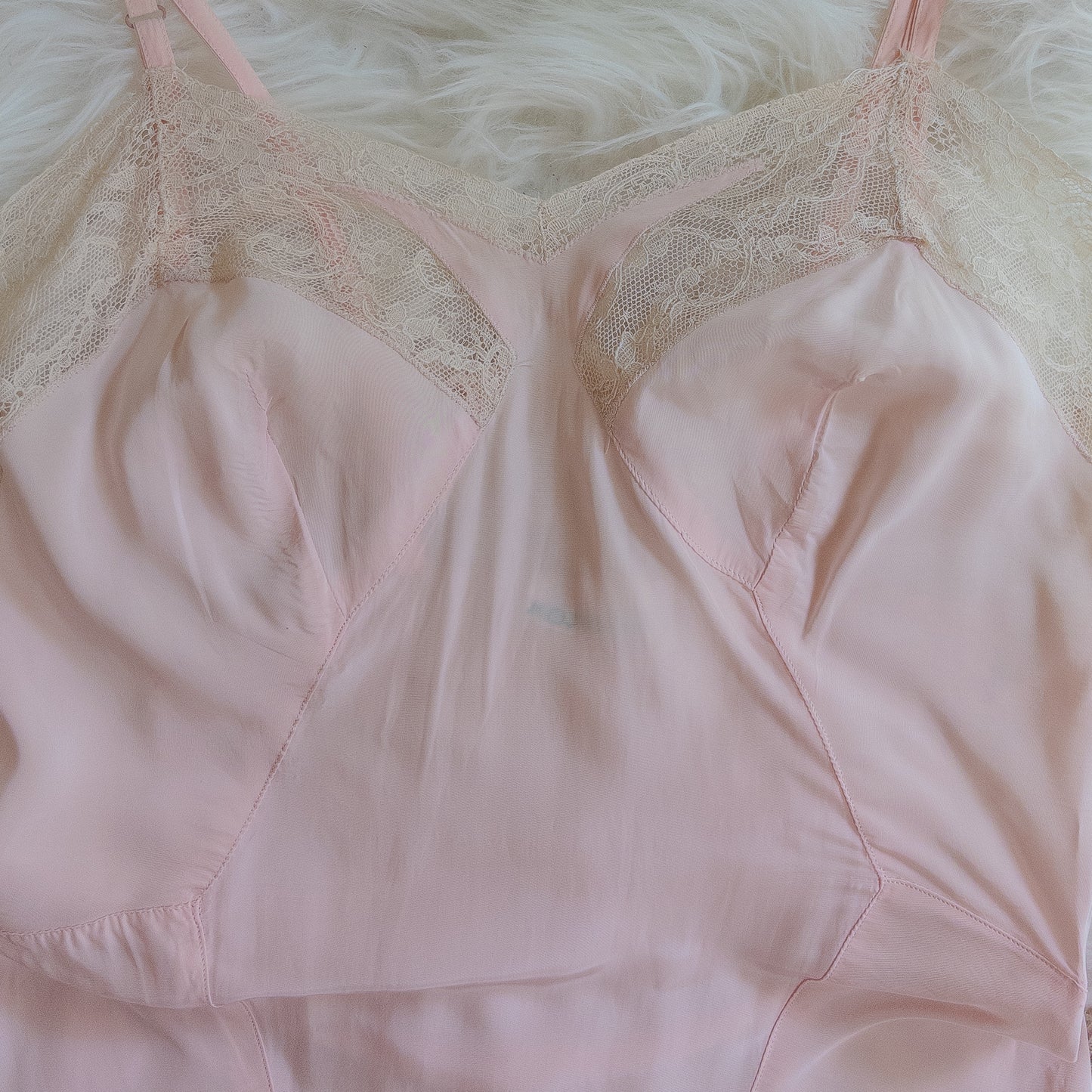 1940's Slip - Rose Pink Rayon with Diamond Insert & Nude Lace by Mojud, New with Tags | XXS, XS