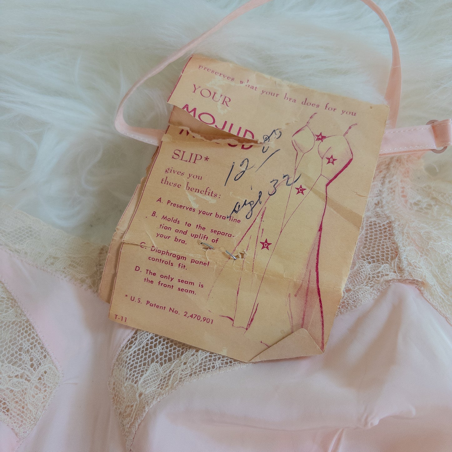 1940's Slip - Rose Pink Rayon with Diamond Insert & Nude Lace by Mojud, New with Tags | XXS, XS