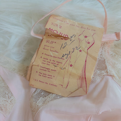 1940's Slip - Rose Pink Rayon with Diamond Insert & Nude Lace by Mojud, New with Tags | XXS, XS