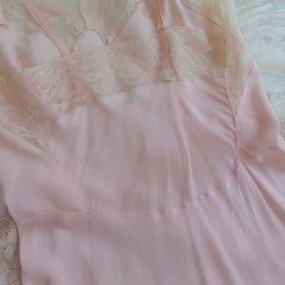 1940's Slip - Rose Pink Rayon with Diamond Insert & Nude Lace by Mojud, New with Tags | XXS, XS