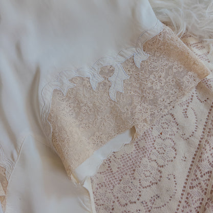 1940's Tap Pants - Bright White Rayon with Ecru Lace | Small
