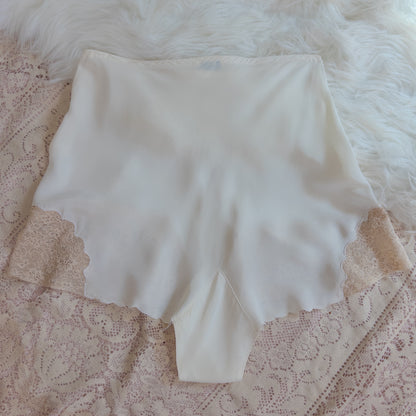 1940's Tap Pants - Bright White Rayon with Ecru Lace | Small