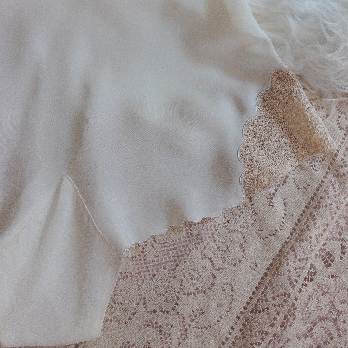 1940's Tap Pants - Bright White Rayon with Ecru Lace | Small