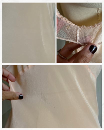 Vintage 1930's Nightgown - Palest Peach Silk Crepe with Ruffled Cotton Tulle | M, LG