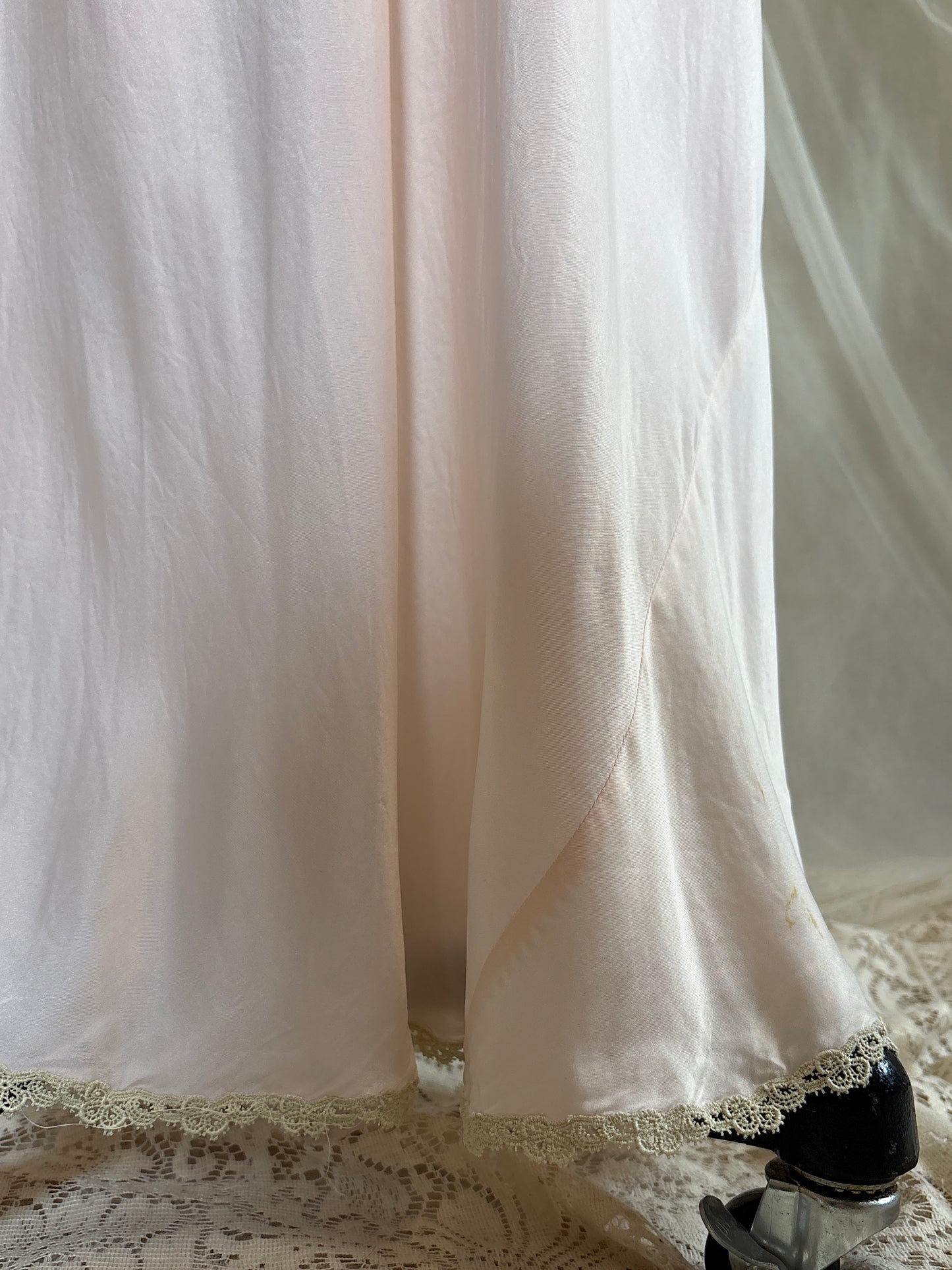 Vintage 1940's Nightgown - Palest Pink Rayon Satin with Drawstring Neckline by Laros - New with Tags | S, M