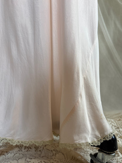 Vintage 1940's Nightgown - Palest Pink Rayon Satin with Drawstring Neckline by Laros - New with Tags | S, M
