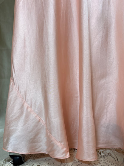 Vintage 1940's Nightgown - Rich Coral Pink Silk Satin with Chiffon Sash | S, M
