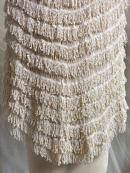 Antique 1920's Shawl - Bone White Silk Chenille Fringe with Taffeta | S, M, LG