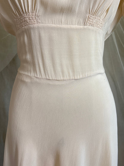 Vintage 1940's Dress - Buttermilk White Silk Crepe with Open Back | S