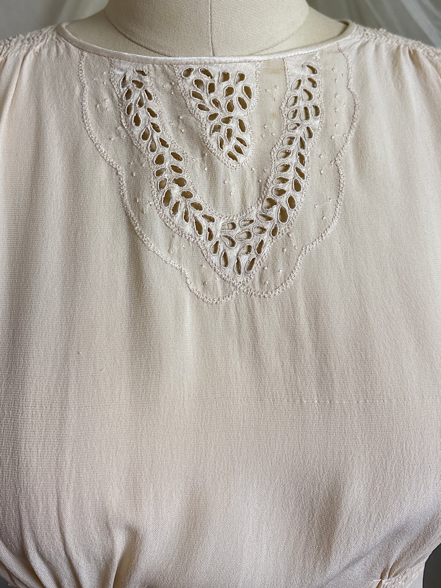 Vintage 1940's Dress - Buttermilk White Silk Crepe with Open Back | S