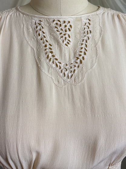 Vintage 1940's Dress - Buttermilk White Silk Crepe with Open Back | S