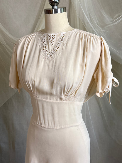 Vintage 1940's Dress - Buttermilk White Silk Crepe with Open Back | S