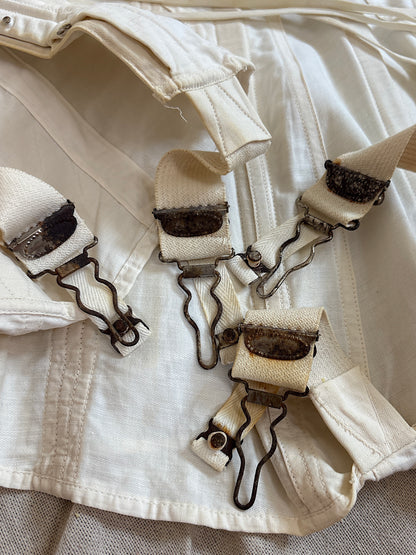 Antique 1910's S Bend Corset - Ivory Cotton Coutil with Ruffled Eyelet Cotton Frill by W.T. Sta-Bone