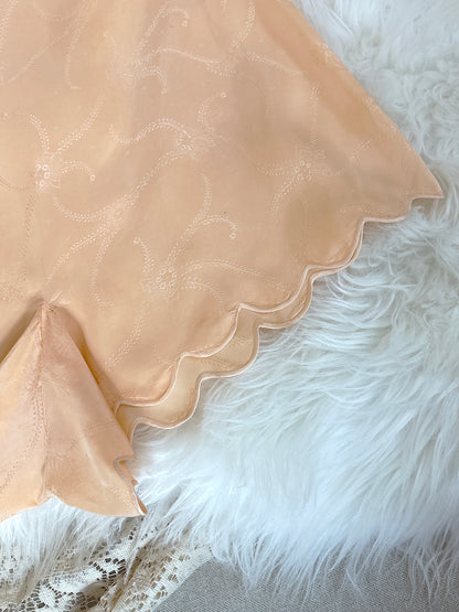 Vintage 1930's Tap Pants - Handstitched Apricot Silk with Floral Satin Damask pattern and Scalloped Hem | XS
