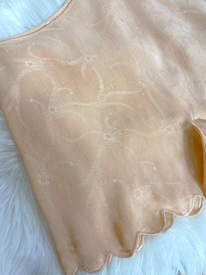 Vintage 1930's Tap Pants - Handstitched Apricot Silk with Floral Satin Damask pattern and Scalloped Hem | XS