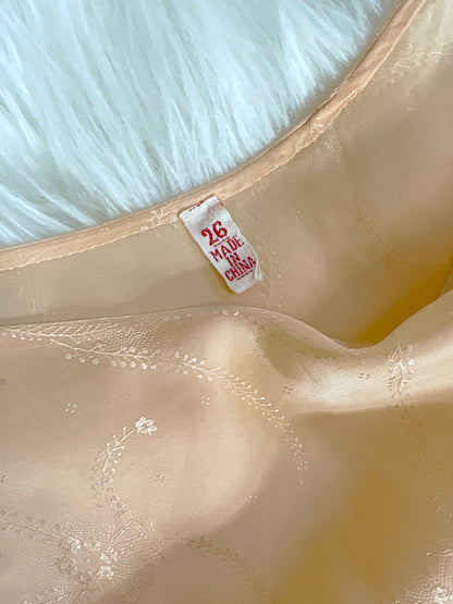 Vintage 1930's Tap Pants - Handstitched Apricot Silk with Floral Satin Damask pattern and Scalloped Hem | XS