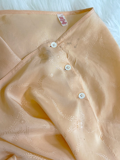 Vintage 1930's Tap Pants - Handstitched Apricot Silk with Floral Satin Damask pattern and Scalloped Hem | XS