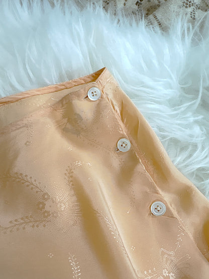Vintage 1930's Tap Pants - Handstitched Apricot Silk with Floral Satin Damask pattern and Scalloped Hem | XS
