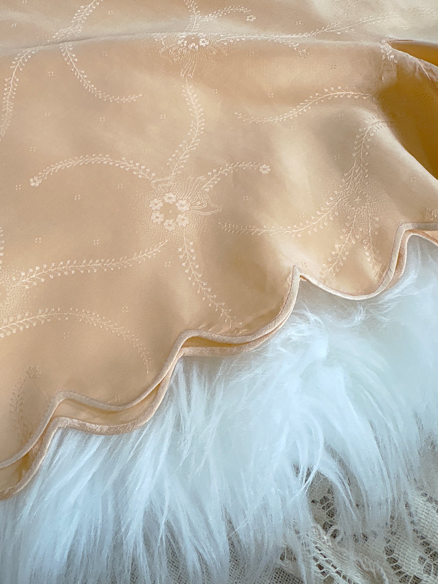 Vintage 1930's Tap Pants - Handstitched Apricot Silk with Floral Satin Damask pattern and Scalloped Hem | XS