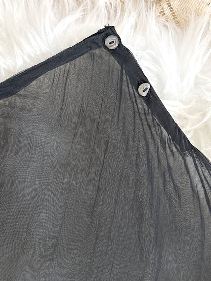 Antique 1920's Tap Pants - Sheer Black Silk Chiffon with Chantilly Lace & Abalone Buttons | M