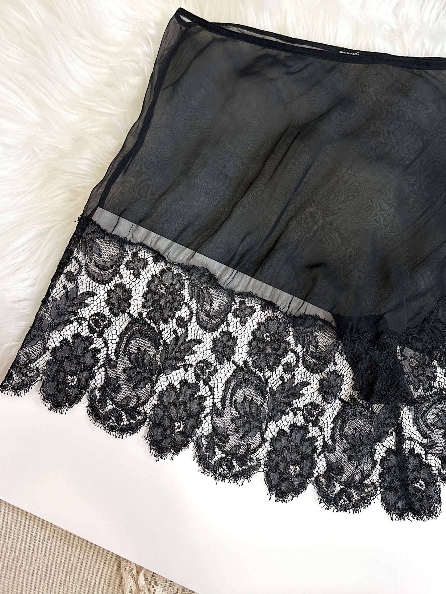 Antique 1920's Tap Pants - Sheer Black Silk Chiffon with Chantilly Lace & Abalone Buttons | M