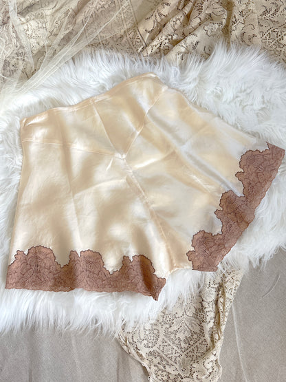 Vintage 1920's - 1930's Tap Pants - Ivory Crepe-Back Silk Satin with Deep Nude Lace | XS