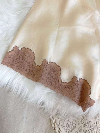 Vintage 1920's - 1930's Tap Pants - Ivory Crepe-Back Silk Satin with Deep Nude Lace | XS