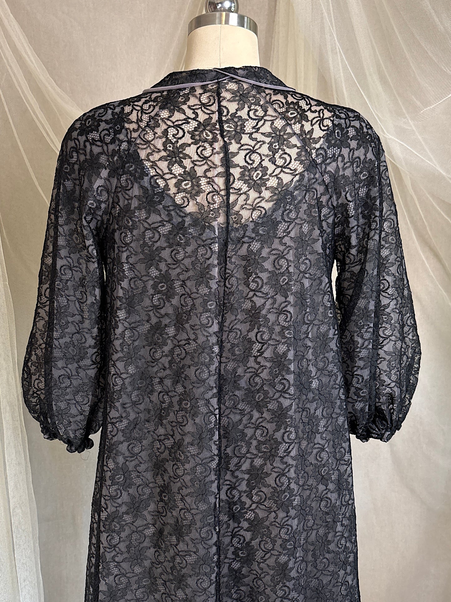 Vintage 1950's - 1960's Peignoir & Nightgown Set - Powder Pink Nylon Chiffon with Black Lace Overlay by Radcliffe | XS, S