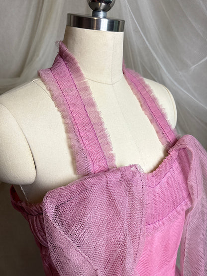 Vintage 1950's Cupcake Halter Dress - Lilac Purple Taffeta with Tulle Overlay & Floral Adornments | S, M