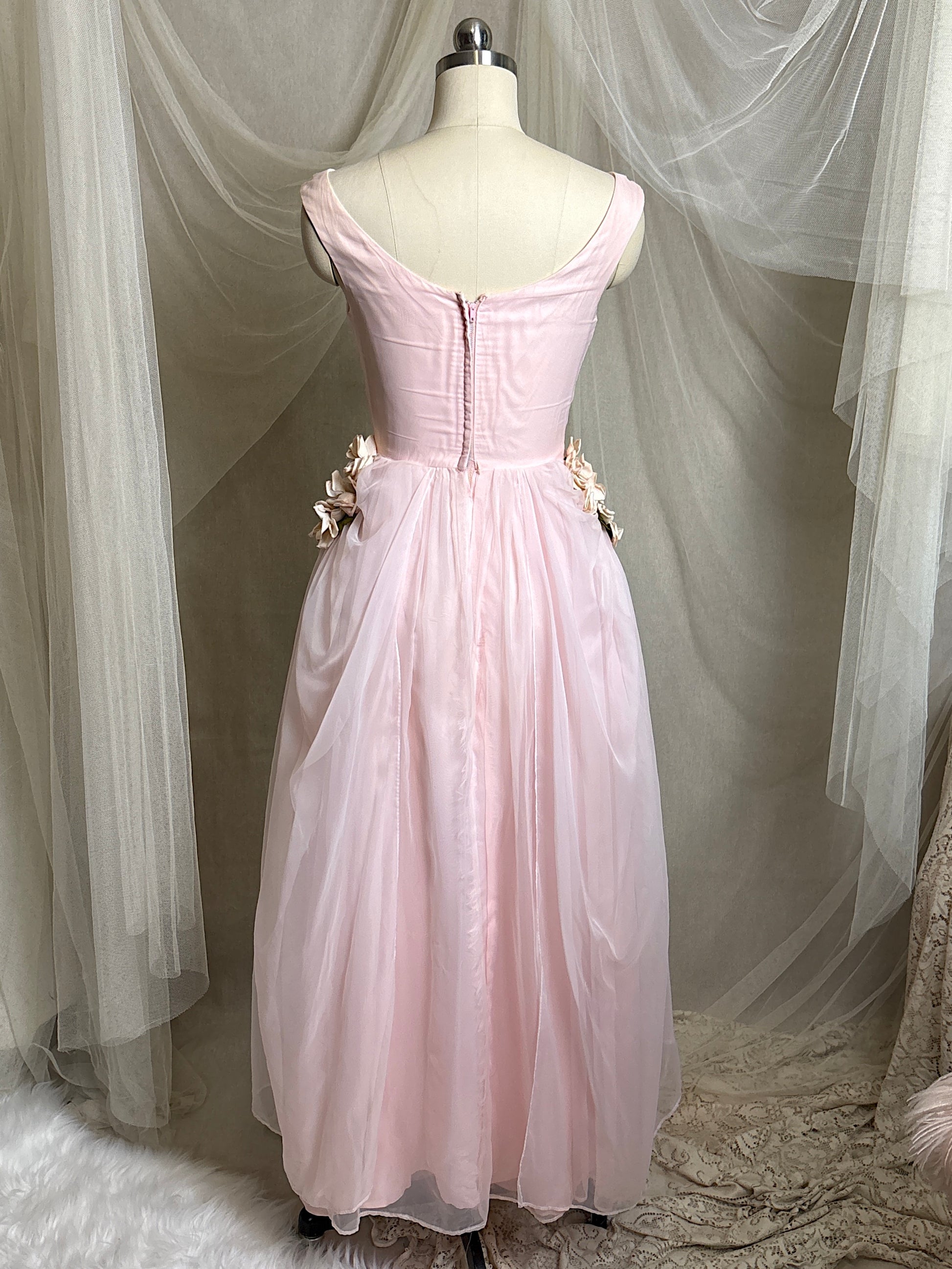 1950s pink chiffon dress Vintage 1950s Hot Pink Chiffon Party Dress: Fit and Flare Cocktail Dress