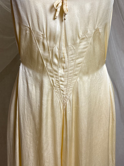 Vintage 1930's Jumpsuit Pajamas - Champagne Gold Silk Satin with Warm Ecru Lace | S, M