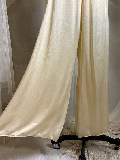 Vintage 1930's Jumpsuit Pajamas - Champagne Gold Silk Satin with Warm Ecru Lace | S, M
