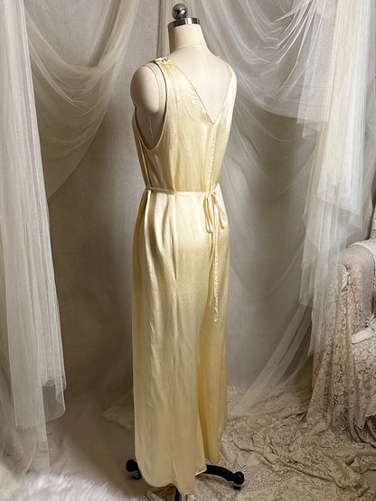 Vintage 1930's Jumpsuit Pajamas - Champagne Gold Silk Satin with Warm Ecru Lace | S, M