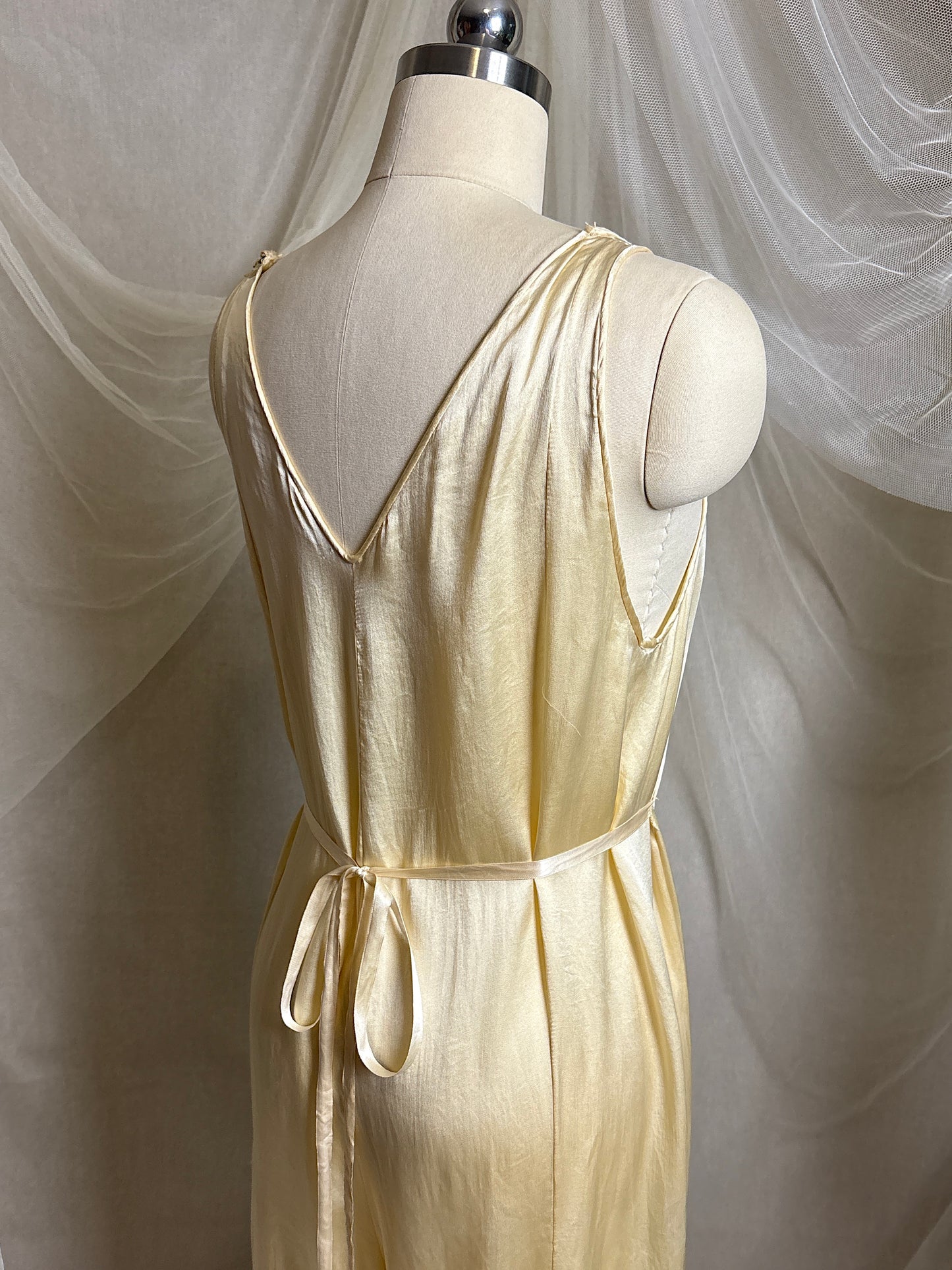 Vintage 1930's Jumpsuit Pajamas - Champagne Gold Silk Satin with Warm Ecru Lace | S, M