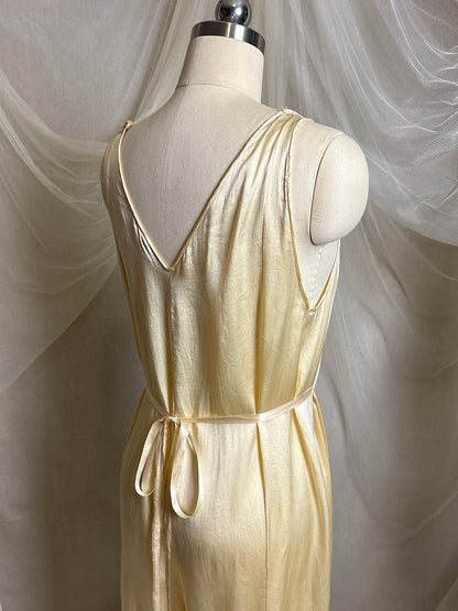 Vintage 1930's Jumpsuit Pajamas - Champagne Gold Silk Satin with Warm Ecru Lace | S, M