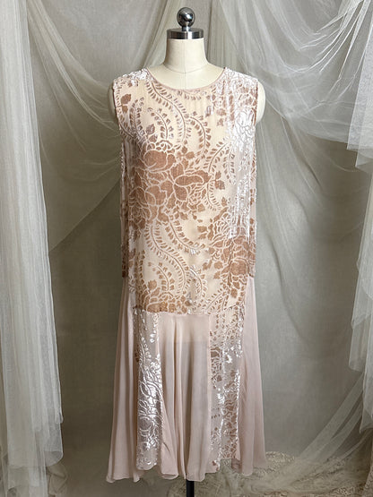 Antique 1920's Dress - Pale Mauve Pink Silk Devoré Velvet With Chiffon Gores | S, M