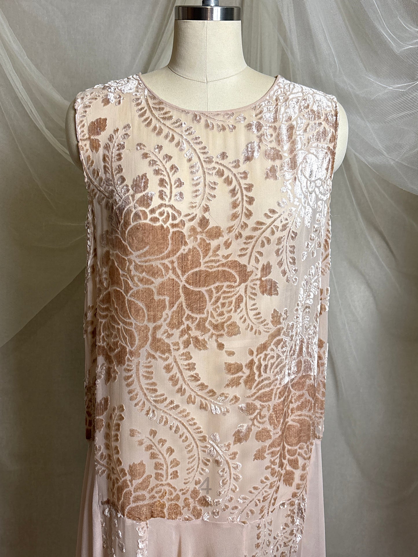 Antique 1920's Dress - Pale Mauve Pink Silk Devoré Velvet With Chiffon Gores | S, M