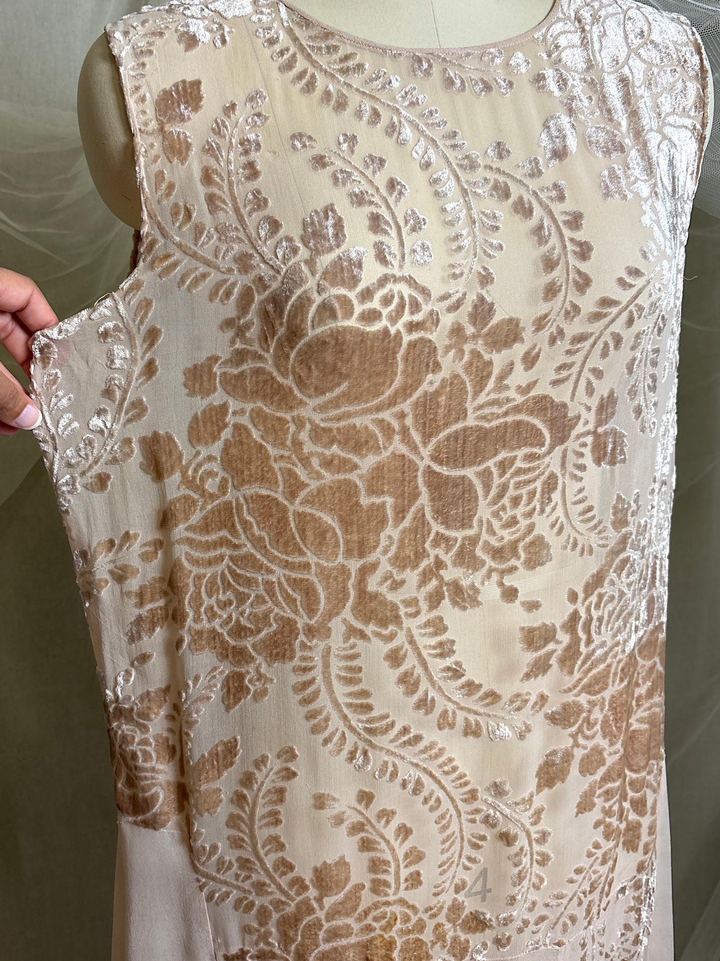 Antique 1920's Dress - Pale Mauve Pink Silk Devoré Velvet With Chiffon Gores | S, M