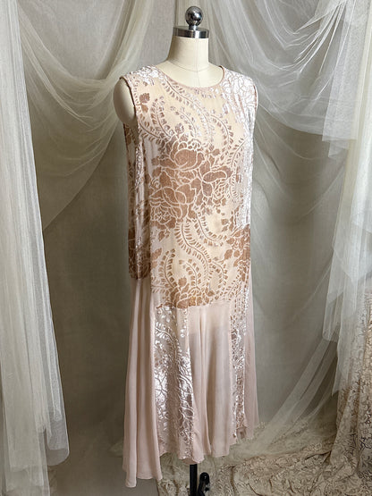 Antique 1920's Dress - Pale Mauve Pink Silk Devoré Velvet With Chiffon Gores | S, M