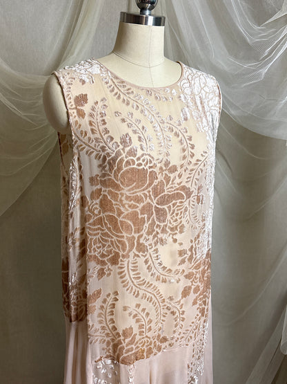 Antique 1920's Dress - Pale Mauve Pink Silk Devoré Velvet With Chiffon Gores | S, M