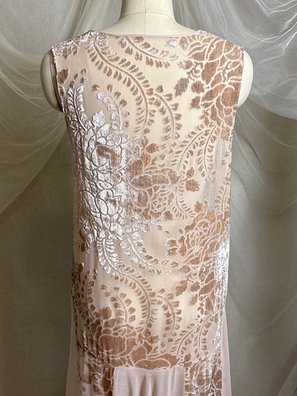 Antique 1920's Dress - Pale Mauve Pink Silk Devoré Velvet With Chiffon Gores | S, M