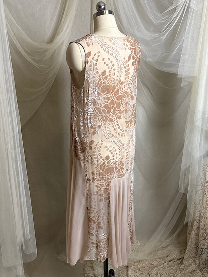Antique 1920's Dress - Pale Mauve Pink Silk Devoré Velvet With Chiffon Gores | S, M