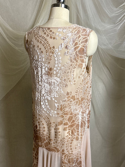 Antique 1920's Dress - Pale Mauve Pink Silk Devoré Velvet With Chiffon Gores | S, M